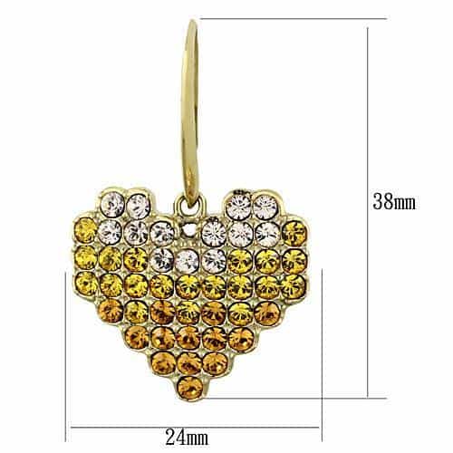 Stainless Steel Amber Champagne Crystal Heart Hook Earrings view 2