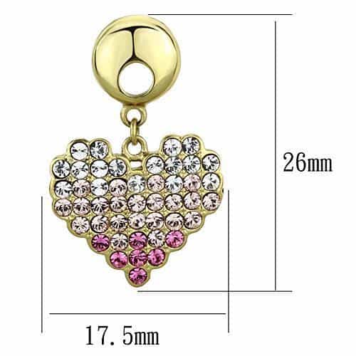 Stainless Steel Pink Crystal Heart Drop Earrings view 2
