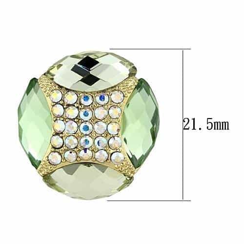 Stainless Steel Gold Green Peridot Crystal Pave Stud Earrings view 2