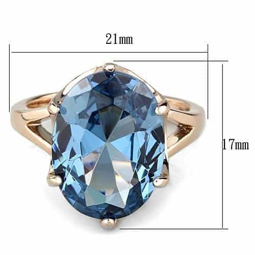 Stainless Steel Rose Gold Blue Oval Crystal Solitaire Ring view 2