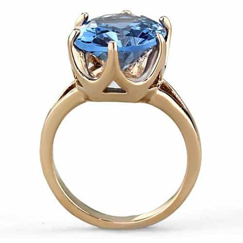 Stainless Steel Rose Gold Blue Oval Crystal Solitaire Ring view 7