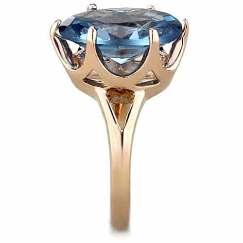 Stainless Steel Rose Gold Blue Oval Crystal Solitaire Ring view 8