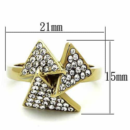 Stainless Steel Gold CZ Pave Triangle Arrow Cocktail Ring view 6