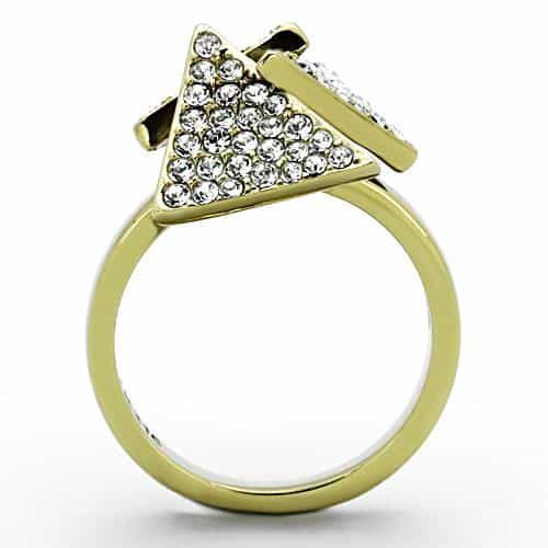 Stainless Steel Gold CZ Pave Triangle Arrow Cocktail Ring view 3