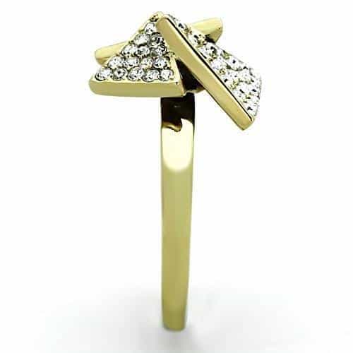 Stainless Steel Gold CZ Pave Triangle Arrow Cocktail Ring view 8