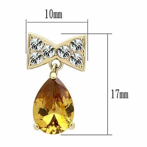 Stainless Steel Gold CZ Bow Citrine Pear Drop Earrings view 2