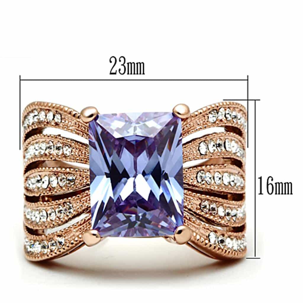 Stainless Steel Rose Gold Purple Princess Crystal CZ Chevron Ring view 6