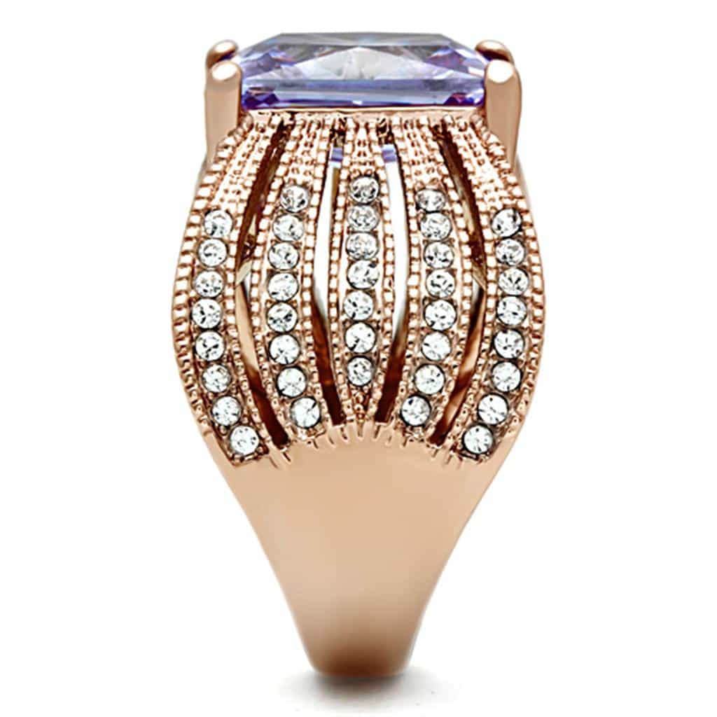 Stainless Steel Rose Gold Purple Princess Crystal CZ Chevron Ring view 8
