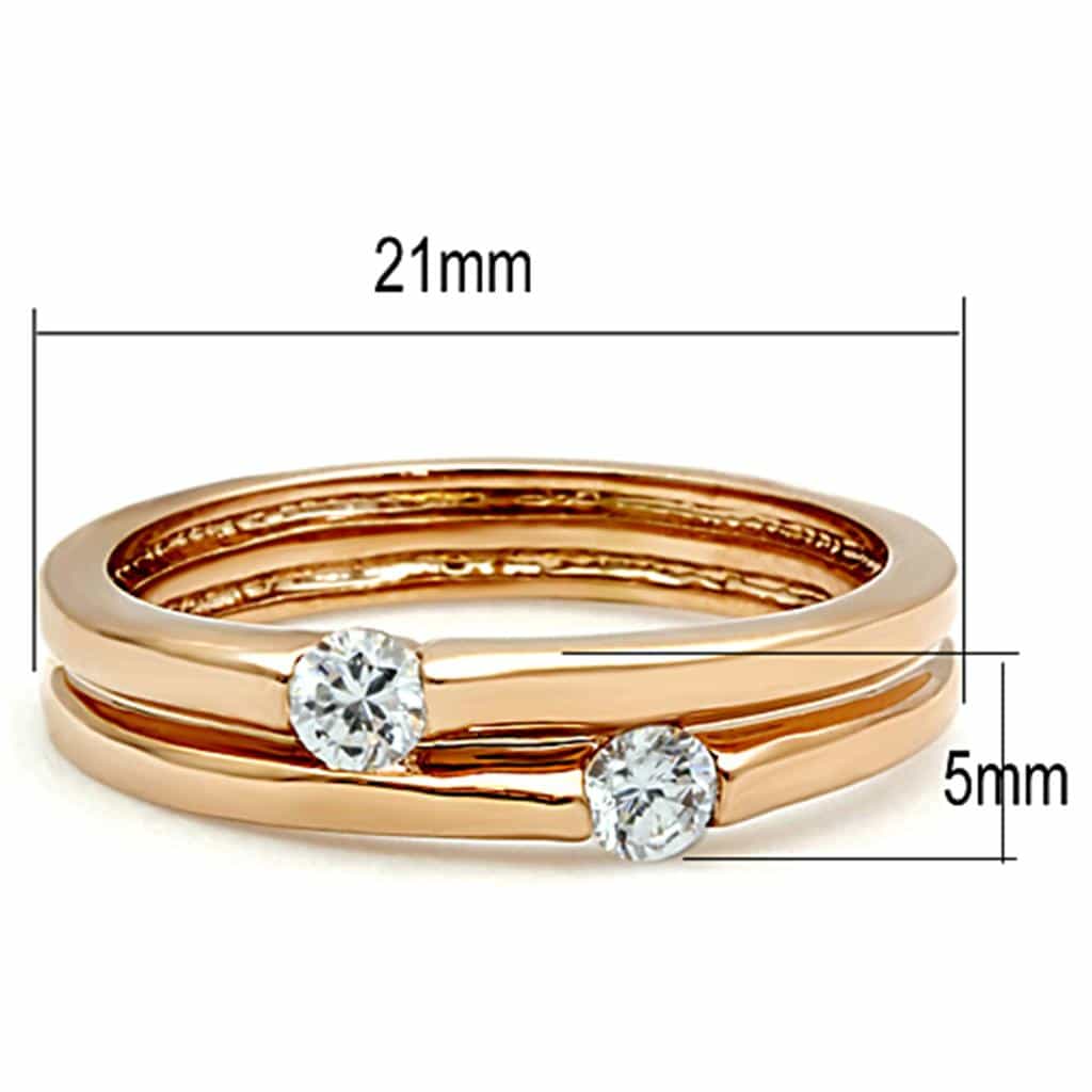Stainless Steel Rose Gold CZ Solitaire Bypass Band Set Ring view 6