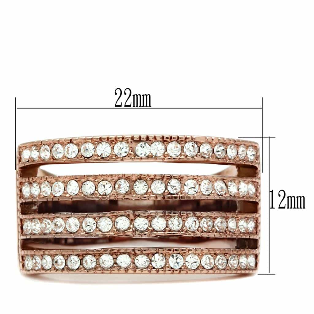 Stainless Steel Rose Gold CZ Pave Multi Row Wide Band Ring view 6