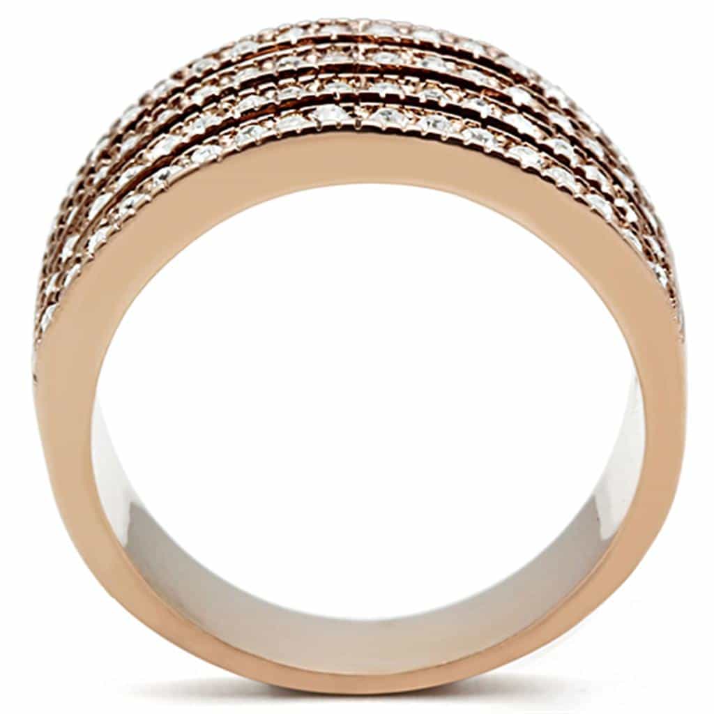 Stainless Steel Rose Gold CZ Pave Multi Row Wide Band Ring view 7