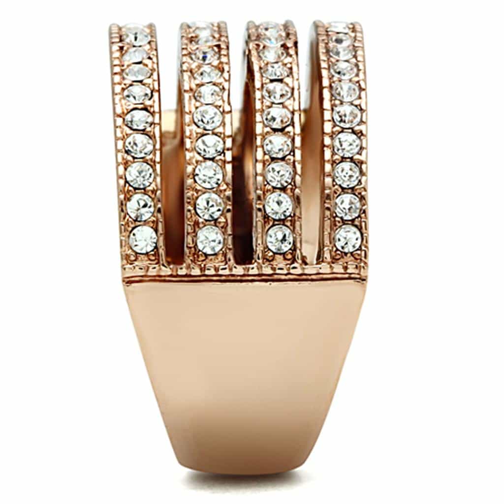 Stainless Steel Rose Gold CZ Pave Multi Row Wide Band Ring view 8