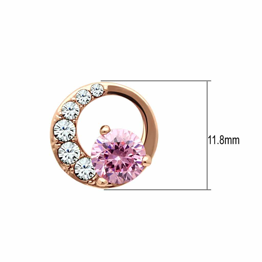 Stainless Steel Rose Gold Pink CZ Circle Drop Earrings view 2