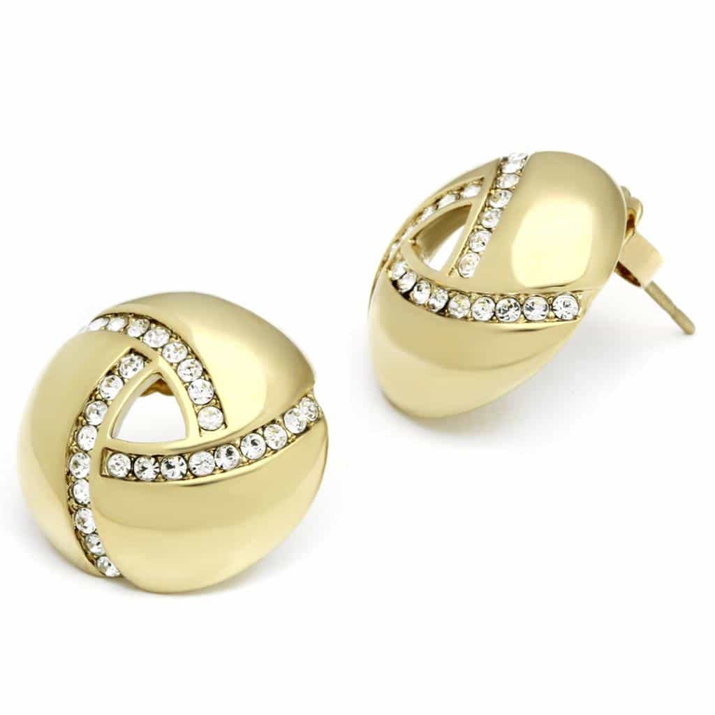Stainless Steel Gold CZ Pave Swirl Knot Stud Earrings view 3