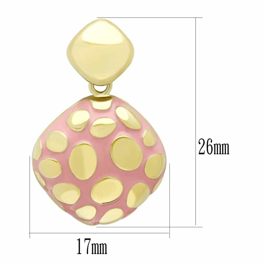 Stainless Steel Gold Pink Enamel Polka Dot Drop Earrings view 2