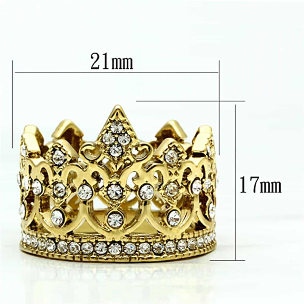 Stainless Steel Gold CZ Filigree Crown Tiara Ring view 6