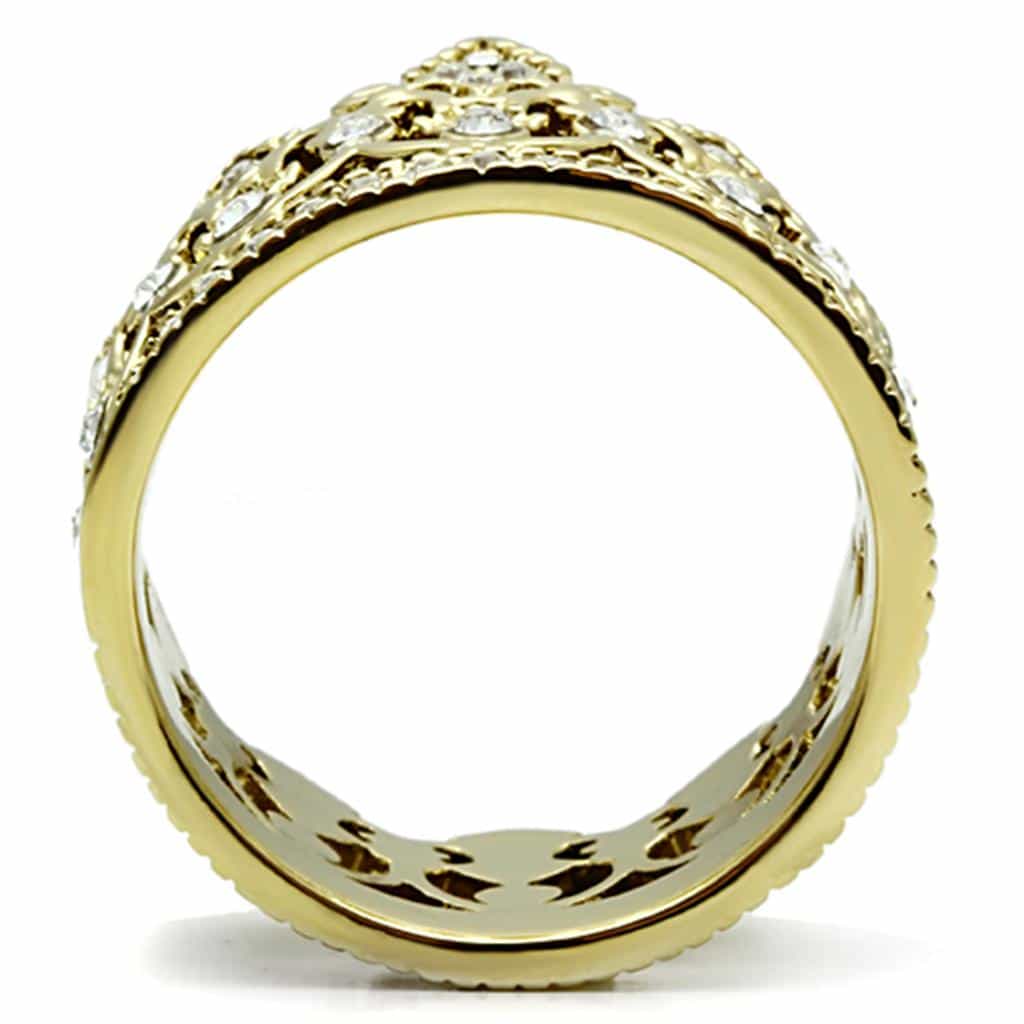 Stainless Steel Gold CZ Filigree Crown Tiara Ring view 7