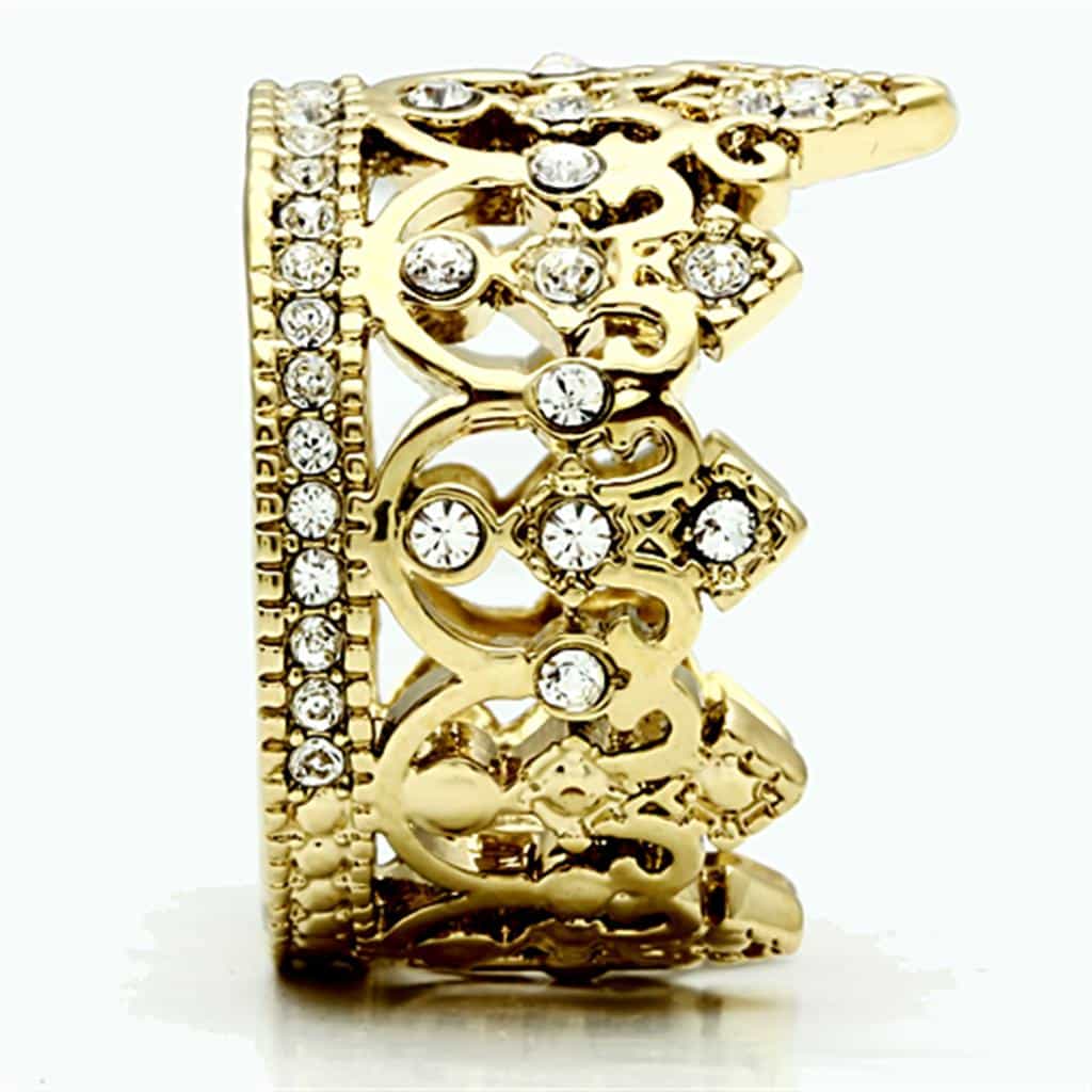 Stainless Steel Gold CZ Filigree Crown Tiara Ring view 8