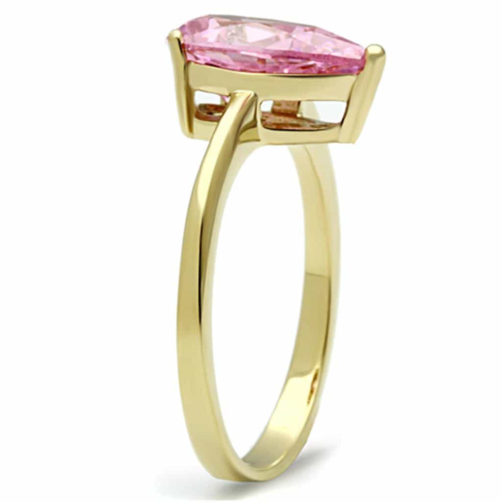 Stainless Steel Gold Pink Pear Crystal Solitaire Ring view 8