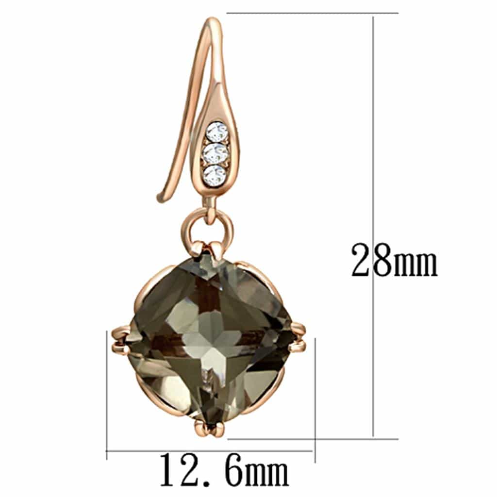 Stainless Steel Rose Gold Smoky Quartz Cushion Drop Earrings view 2