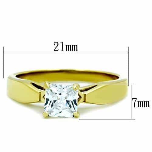 Stainless Steel Gold CZ Princess Solitaire Classic Ring view 6