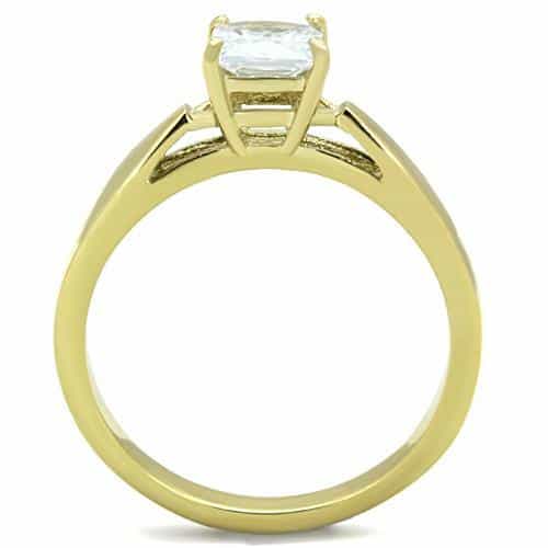 Stainless Steel Gold CZ Princess Solitaire Classic Ring view 7