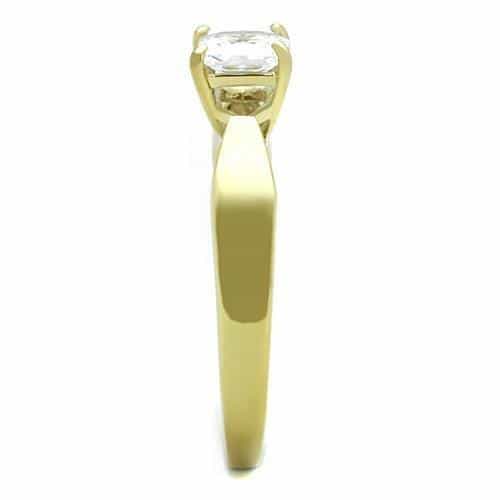 Stainless Steel Gold CZ Princess Solitaire Classic Ring view 8