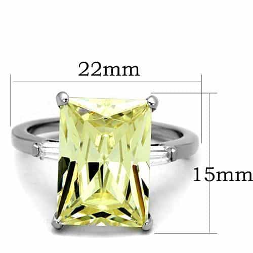 Stainless Steel Yellow Emerald Cut Crystal Baguette Accent Ring view 6
