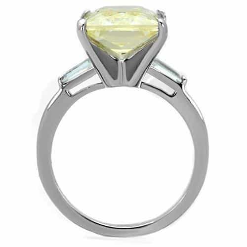 Stainless Steel Yellow Emerald Cut Crystal Baguette Accent Ring view 7