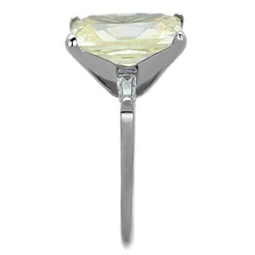 Stainless Steel Yellow Emerald Cut Crystal Baguette Accent Ring view 4