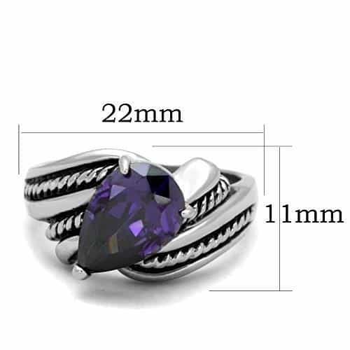 Stainless Steel Purple Oval Crystal Rope Twist Bezel Ring view 6