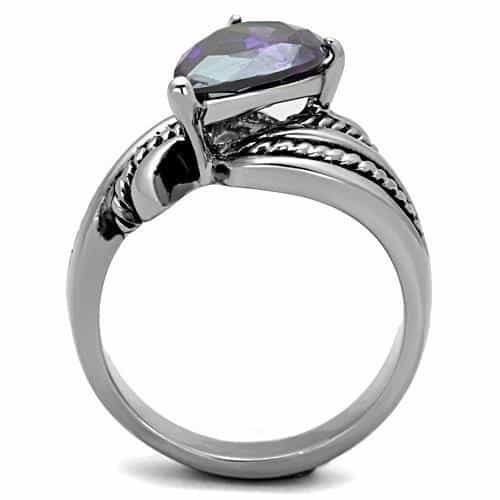 Stainless Steel Purple Oval Crystal Rope Twist Bezel Ring view 7