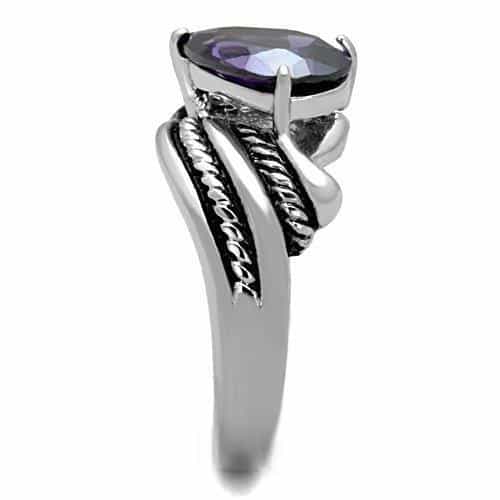 Stainless Steel Purple Oval Crystal Rope Twist Bezel Ring view 8
