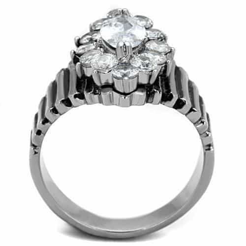 Stainless Steel CZ Marquise Cluster Art Deco Stepped Ring view 7