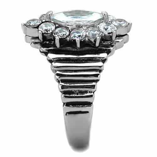 Stainless Steel CZ Marquise Cluster Art Deco Stepped Ring view 8