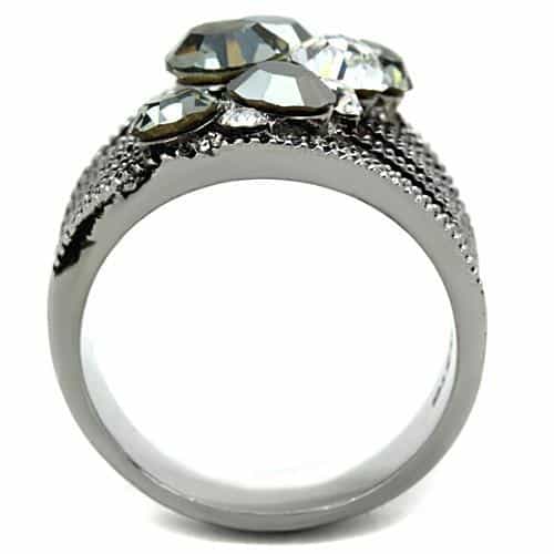 Stainless Steel Dark Crystal Multi Stone Vintage Dome Ring view 7
