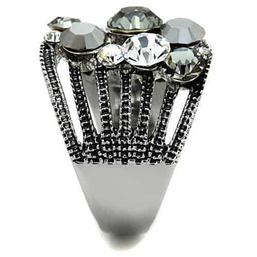 Stainless Steel Dark Crystal Multi Stone Vintage Dome Ring view 4