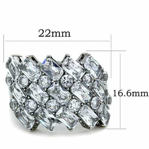 Stainless Steel CZ Baguette Round Cluster Wide Cocktail Ring view 2