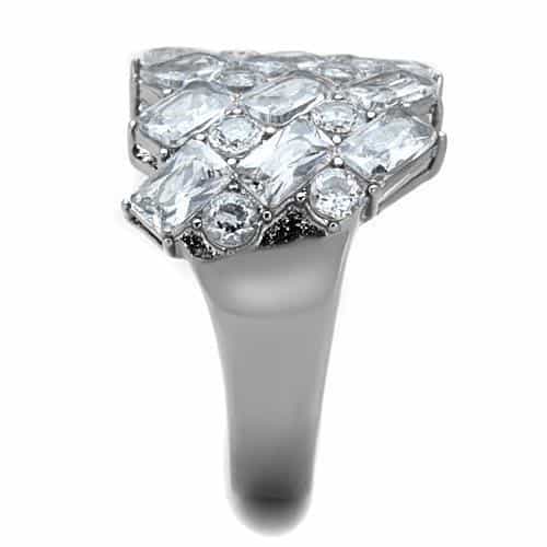 Stainless Steel CZ Baguette Round Cluster Wide Cocktail Ring view 8