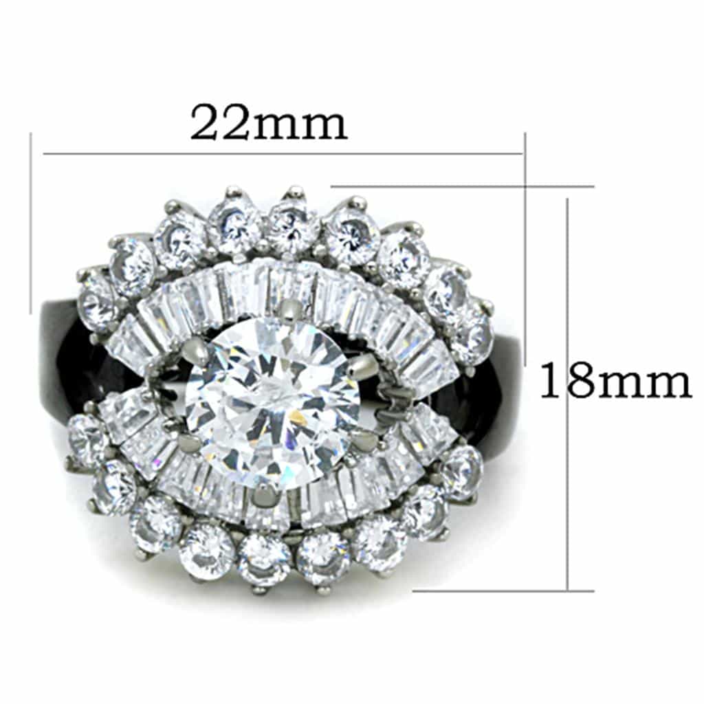 Stainless Steel Black IP CZ Round Baguette Starburst Halo Ring view 2