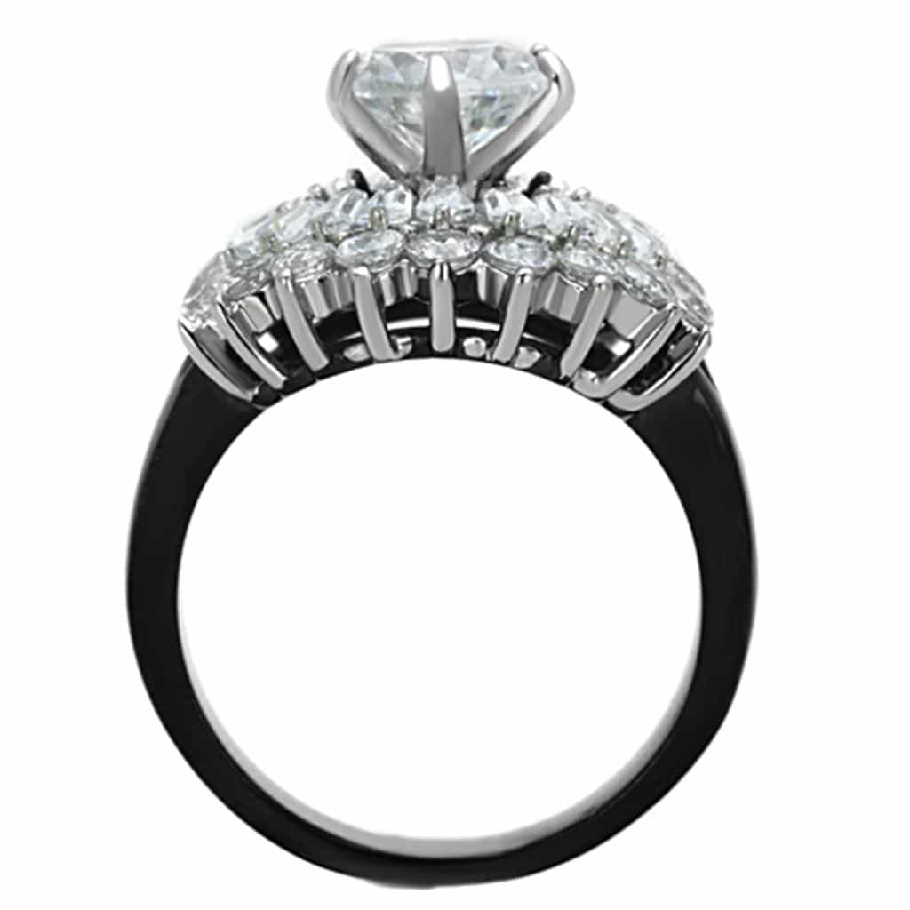 Stainless Steel Black IP CZ Round Baguette Starburst Halo Ring view 7