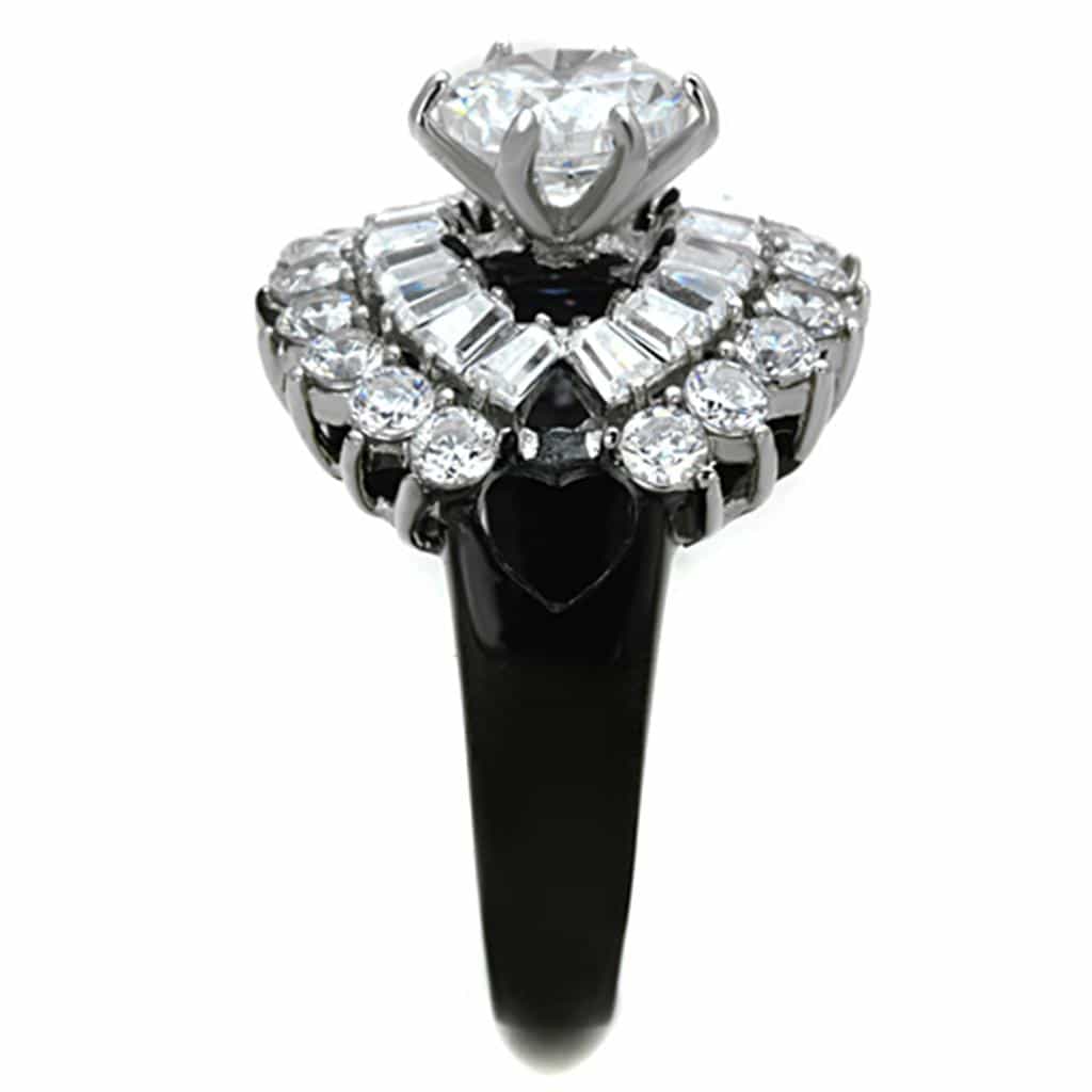 Stainless Steel Black IP CZ Round Baguette Starburst Halo Ring view 4