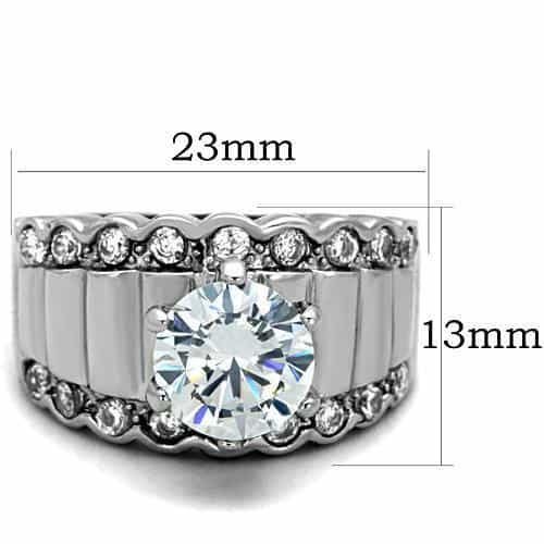 Stainless Steel CZ Round Channel Bridal Three Band Set Ring view 2