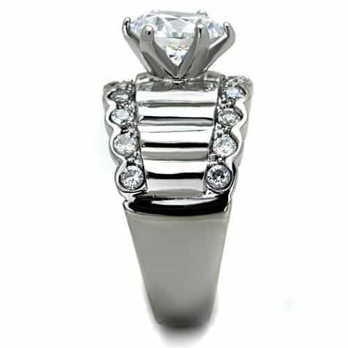 Stainless Steel CZ Round Channel Bridal Three Band Set Ring view 4
