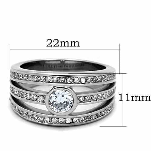 Stainless Steel CZ Bezel Pave Multi Row Stackable Wide Ring view 2