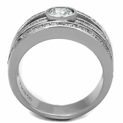 Stainless Steel CZ Bezel Pave Multi Row Stackable Wide Ring view 3