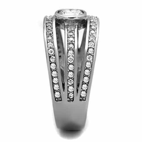 Stainless Steel CZ Bezel Pave Multi Row Stackable Wide Ring view 8