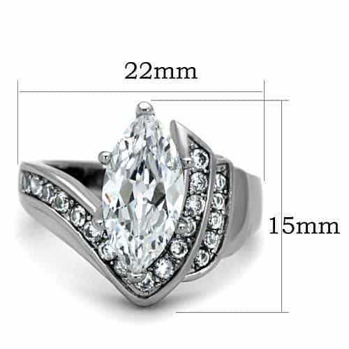 Stainless Steel CZ Marquise Pave Chevron Bypass Ring view 2