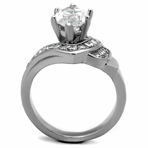 Stainless Steel CZ Marquise Pave Chevron Bypass Ring view 7