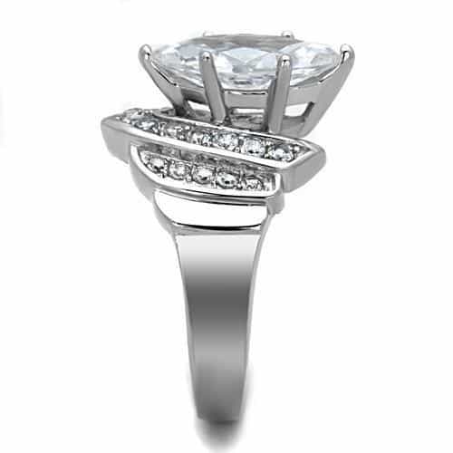 Stainless Steel CZ Marquise Pave Chevron Bypass Ring view 4